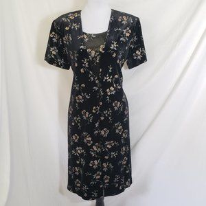 Vintage Late-90s Velvet Black & Gold Floral Embossed Dress, Size Large